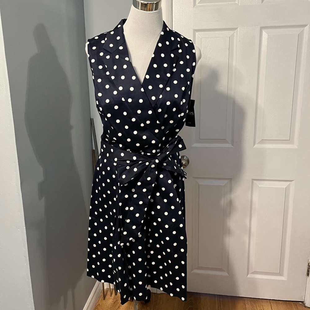 Chaps Navy & White Polka Dot Dress